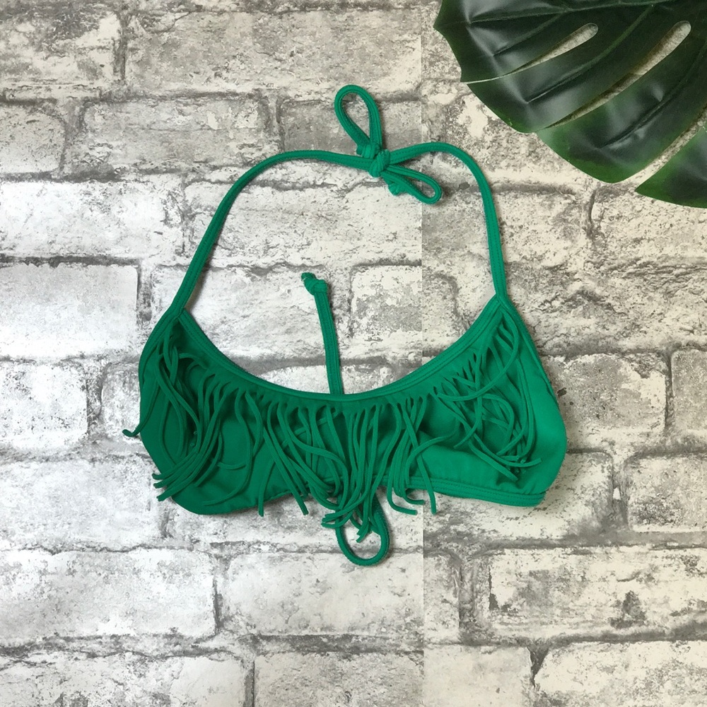 Fringe Green Bathing Suit Top